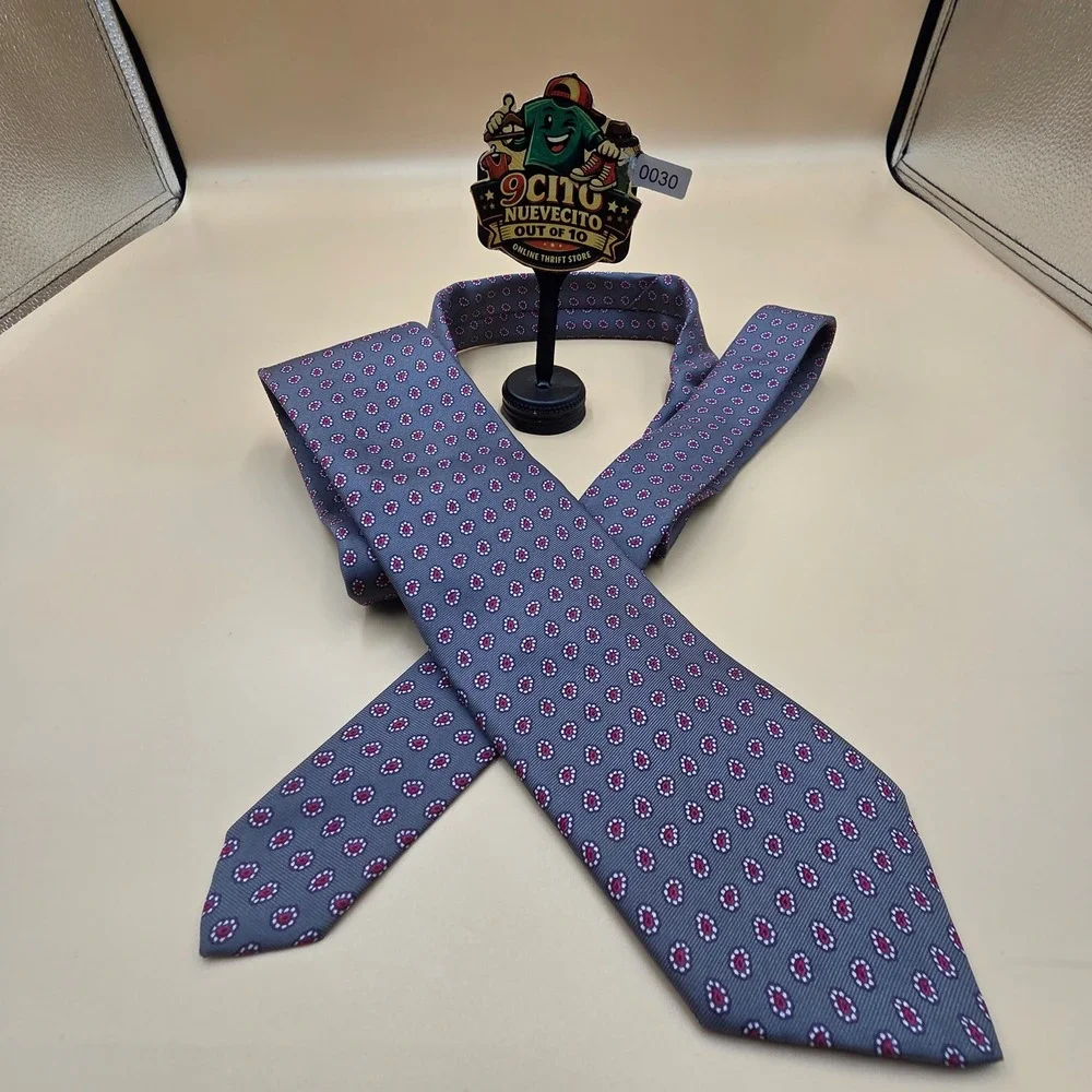 Bert Pulitzer Mens Silk Tie Blue Red Medallion Geometric Pattern Classic Formal